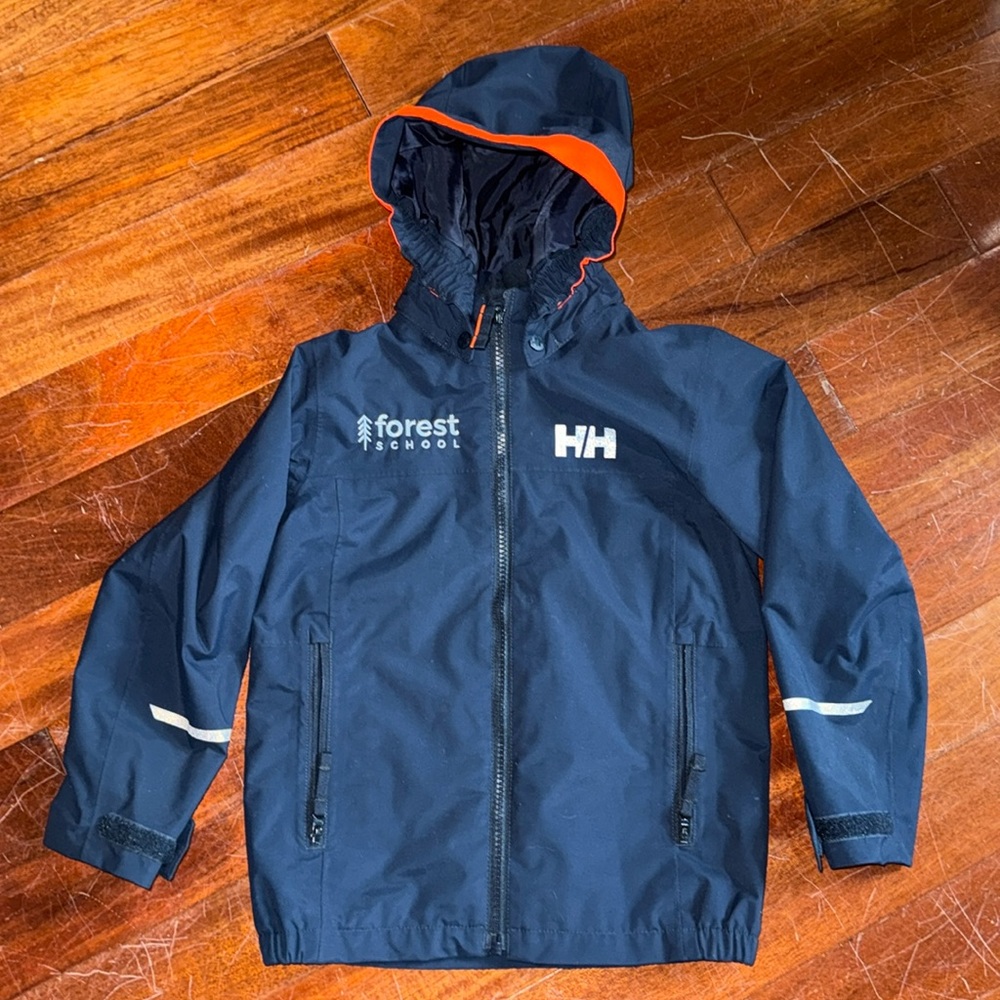 Helly Hansen Navy Blue Kids Raincoat with Orange Trim